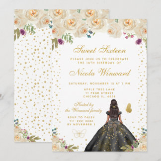 Creme Blumen Dunkle Haut Prinzessin Sweet Sixteen Einladung