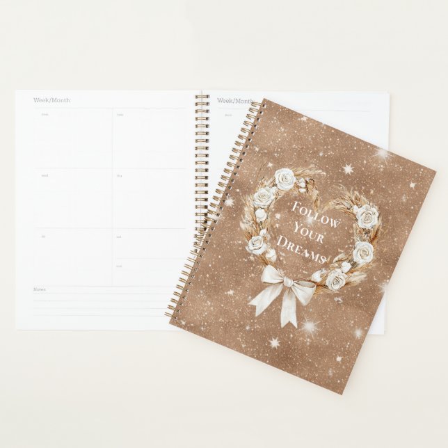 Creme-Blumen-Herz-Kranz Braun Glitter Planer (Anzeige)