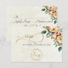 Creme Blumen & Kranz - Creme RSVP Karte