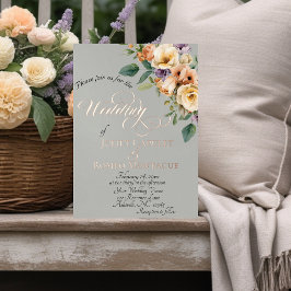 Creme-Blumen-&-Kranz-Monogramm - Salbei Folieneinladung