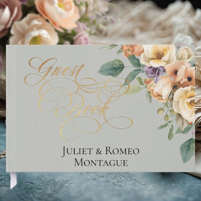 Creme Blumen- und Kranz-Monogramm - Salbei Gästebuch (Von Creator hochgeladen)