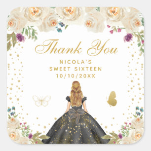 Creme Blumenblondes Haar Prinzessin Sweet Sixteen Quadratischer Aufkleber