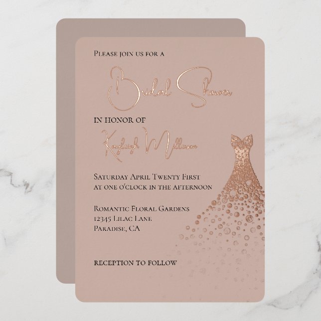 Creme Blush Glam Diamonds Dress Brautparty Folieneinladung (Vorderseite/Rückseite)