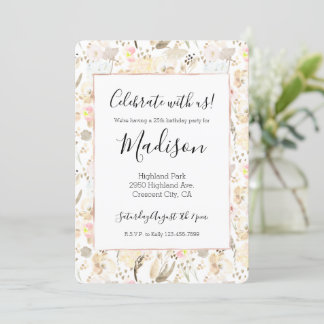 Creme Blush Pink Floral Geburtstag Einladung