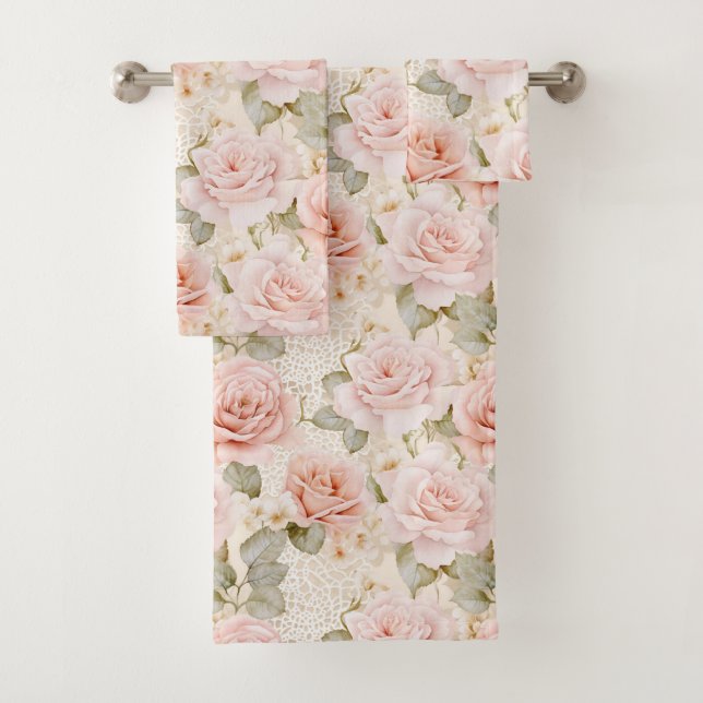 Creme Blush Pink Roses Brautparty Badhandtuch Set (Insitu)
