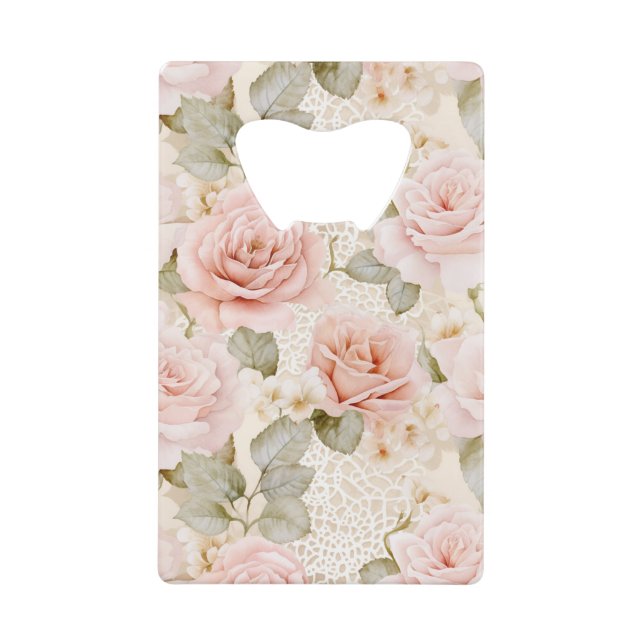 Creme Blush Pink Roses Brautparty Geldbeutel Flaschenöffner (Vorderseite)