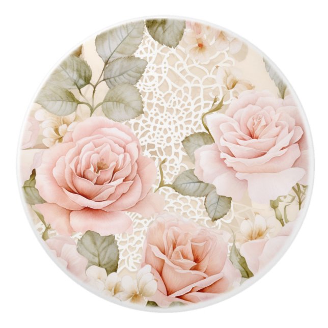 Creme Blush Pink Roses Brautparty Keramikknauf (Vorderseite)