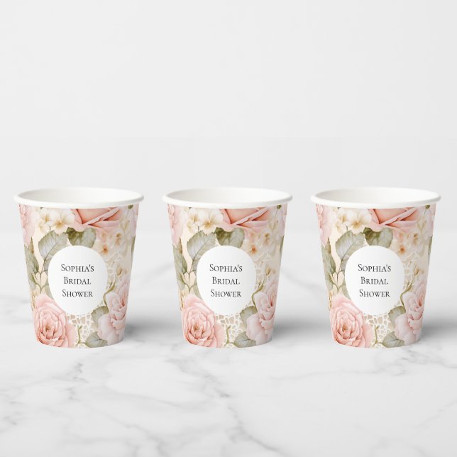 Creme Blush Pink Roses Brautparty Pappbecher (Multi)