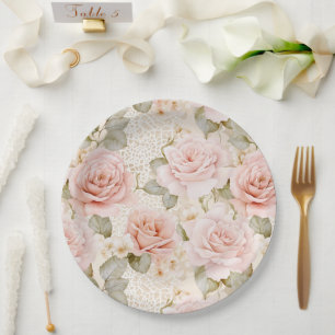 Creme Blush Pink Roses Brautparty Pappteller