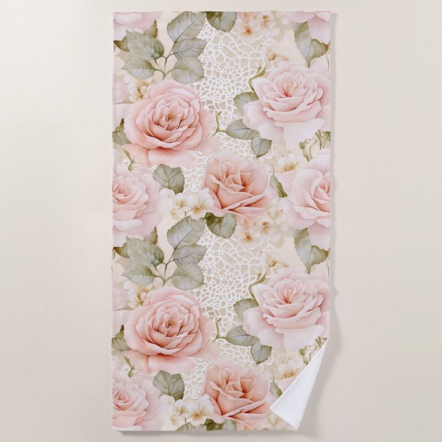 Creme Blush Pink Roses Brautparty Strandtuch (Vorderseite)