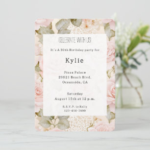 Creme Blush Pink Roses Floral Geburtstag Einladung