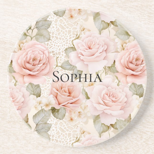 Creme Blush Pink Roses Floral Getränkeuntersetzer (Vorne)