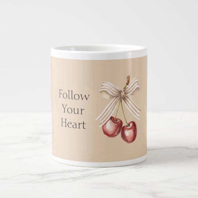 Creme Bogen rote Kirschen   Jumbo-Tasse (Vorderseite)