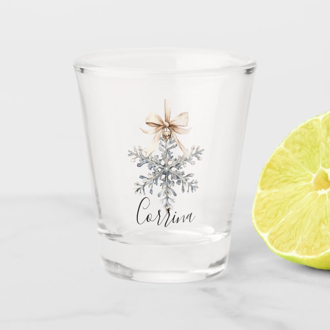 Creme-Bogen Silber-Schneeflocke Schnapsglas (Vorderseite)