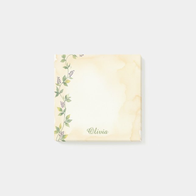 Creme Botanische persönliche Haftnotizen Post-it Klebezettel (Vorderseite)