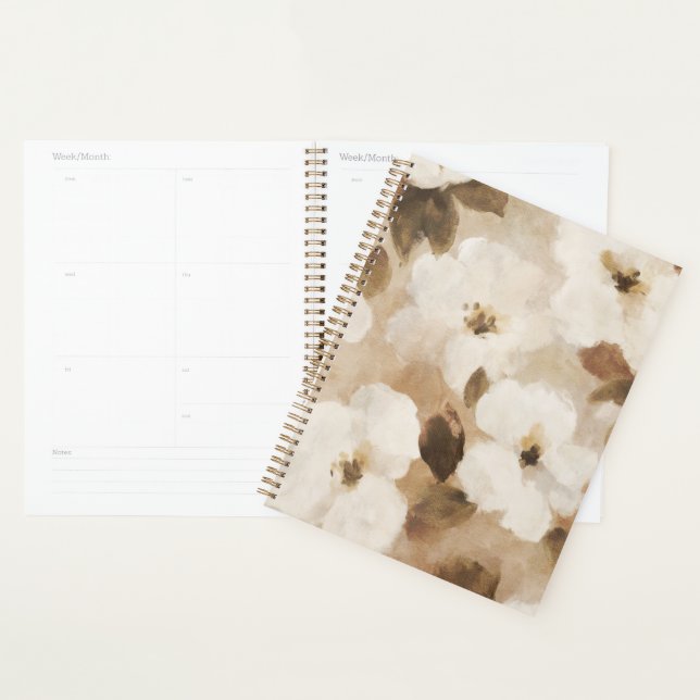 Creme Braun Beige Abstrakte Blumen Planer (Anzeige)
