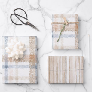 Creme Braun Beige Blau Streifen Geburtstag Geschenkpapier Set