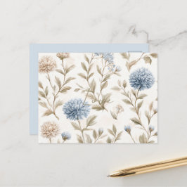 Creme Braun Blaue Blumen Liebe Postkarte