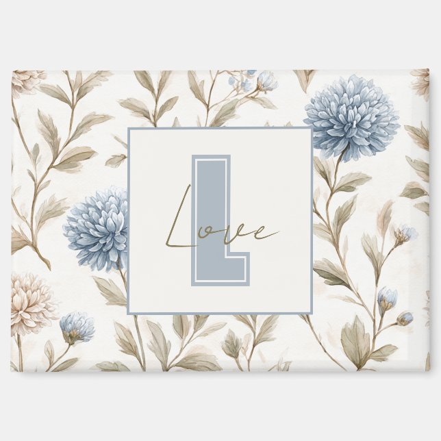 Creme Braun Blaue Blumen Monogramm Anfangsbuchstab Magnet (Vorderseite)