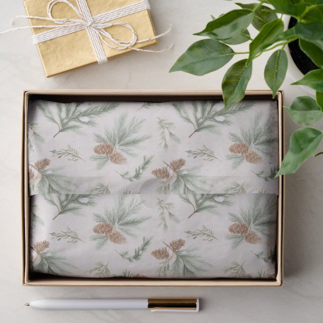 Creme Braun Grüne Weihnachtskiefernzapfen Seidenpapier (Geschenk)