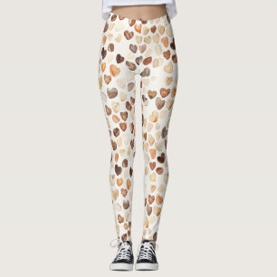 Creme Braune Pfirsich Kaffebohnen Herzen Leggings