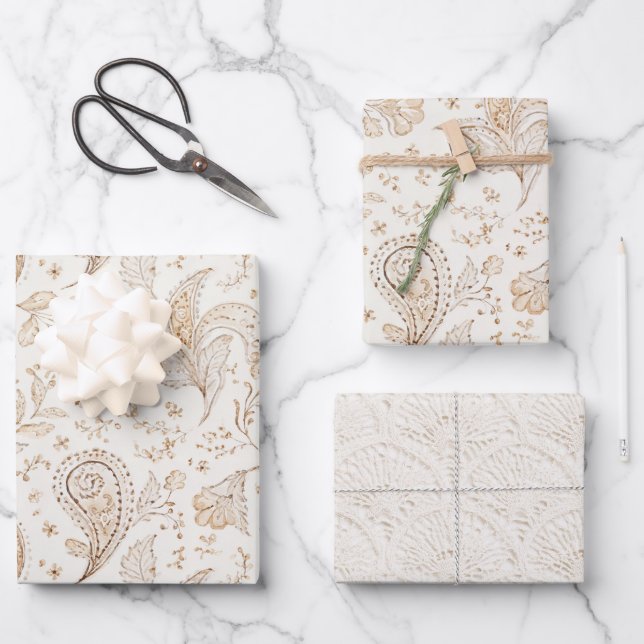 Creme Brauner Boho-Bohemian-Geburtstag Geschenkpapier Set (Vorderseite)