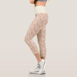 Creme-braunes Paisley-Muster Hochtaillierte Caprih Capri Leggings