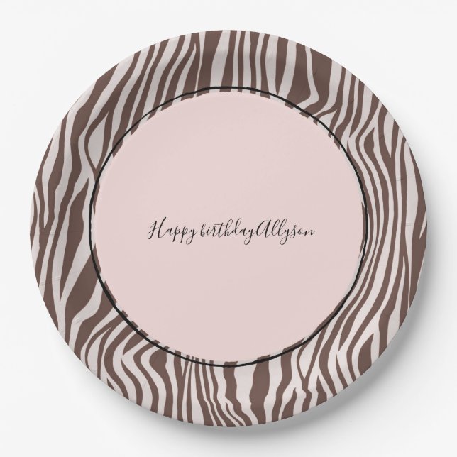 Creme-Brawn-Zebra-Print Pappteller (Vorderseite)