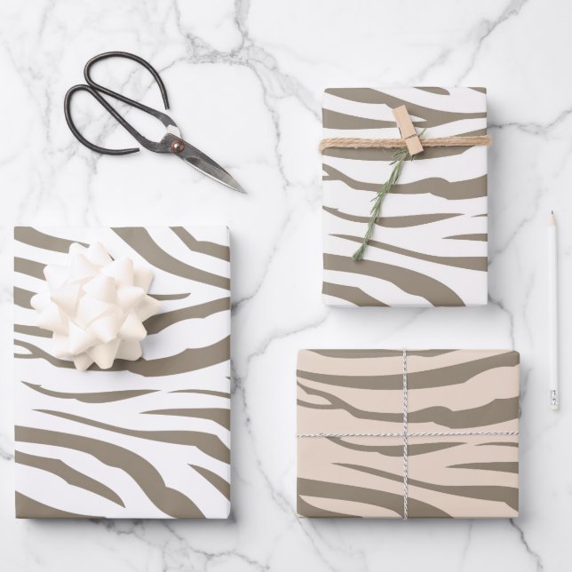 Creme Brown White Zebra Print Geschenkpapier Set (Vorderseite)