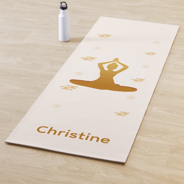 Creme-Brown Yoga Pose und Individuelle Name Yogamatte (Beispiel)