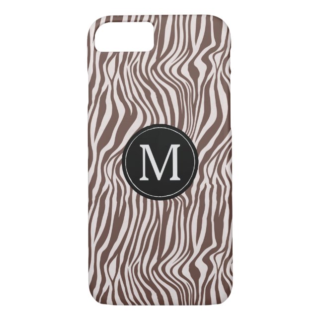 Creme Brown Zebra Print Stripes Monogramm Case-Mate iPhone Hülle (Rückseite)