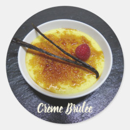 Creme brulae auf Tonschiefer mit Himbeere und Vani Runder Aufkleber