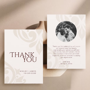 Creme Burgund Elegant Chic Damast Foto Hochzeit Dankeskarte