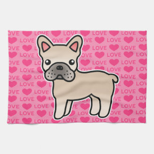 Creme Cartoon Französische Bulldogge Geschirrtuch