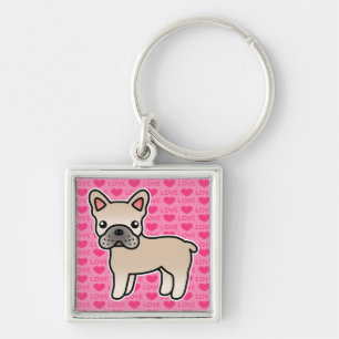 Creme Cartoon Französische Bulldogge Schlüsselanhänger