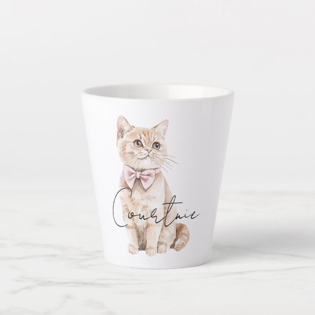Creme Cat Pink Bow Milchtasse (Vorderseite)