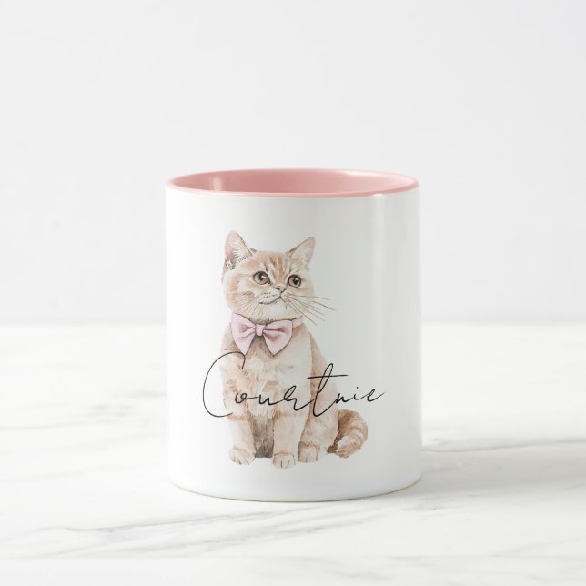 Creme Cat Pink Bow Tasse (Zentrum)