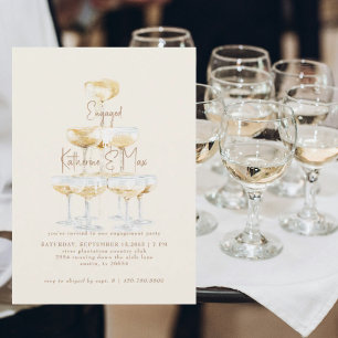 Creme Champagner-Turm Gold Text Verlobungsfeier Einladung