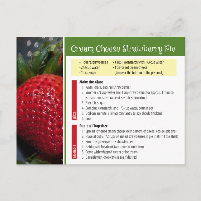 Creme Cheese Strawberry Pie Rezept Postkarte (Vorderseite)