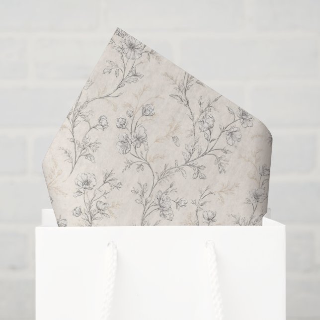 Creme-chic Hochzeit mit Blumenmuster Seidenpapier (Geschenktüte)