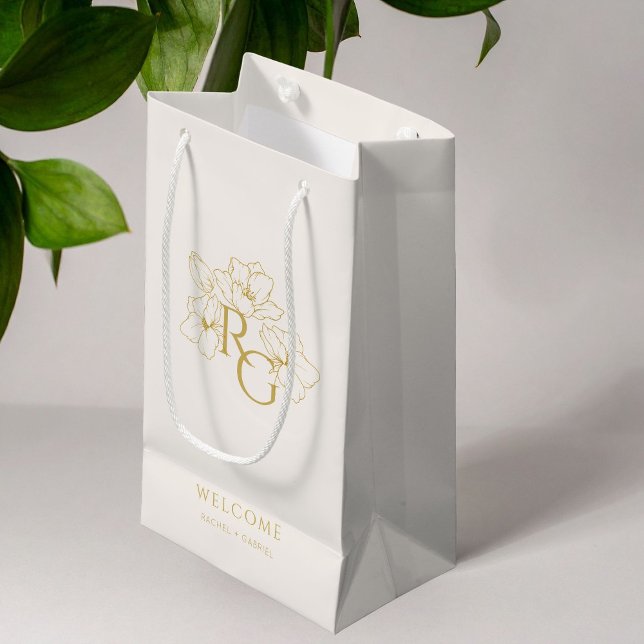 Creme | Chic Imitats Gold Monogram Begrüßung Kleine Geschenktüte (Von Creator hochgeladen)