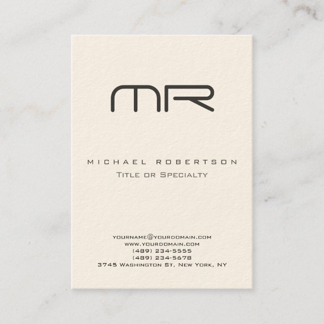 Creme Color Minimalistische Monogram Business Card Visitenkarte (Vorderseite)