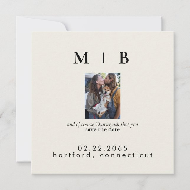 Creme Couple mit Foto Hochzeitsankündigung Einladung (Vorderseite)