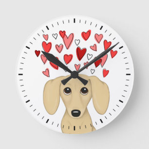 Creme-Dackel mit Herz Niedliche Dackel Hund Runde Wanduhr
