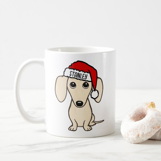 Creme Dackel Santa Dackel Hund Individuelle Name Kaffeetasse (Mit Donut)