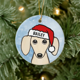 Creme Dackel Santa Dackel Hund Individuelle Name Keramik Ornament