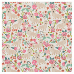 Creme Dackel Vintage Blumenmotive Stoff