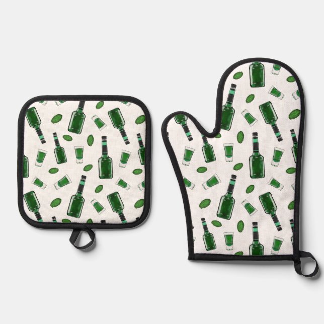 Creme de Menthe Ofenhandschuh & Topflappen-Set (Vorderseite)