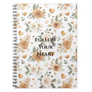 Creme Elfenbein Blumen und Herzen Notizblock