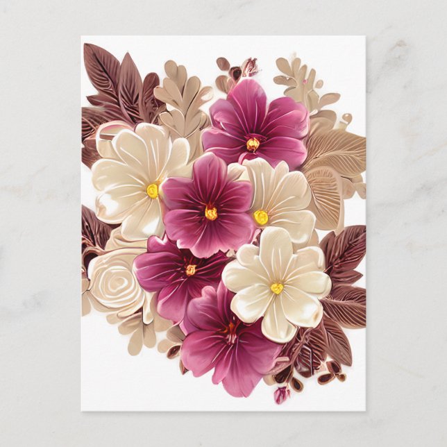 Creme-Elfenbeinküste und Burgund-Blume auf einer V Postkarte (Vorderseite)